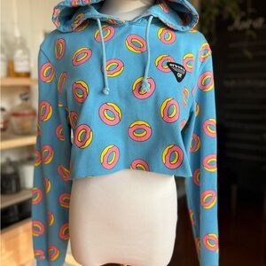 Odd Future OFWGKTA Donut Print Cropped Hoodie, Teal Pink Yellow - Small